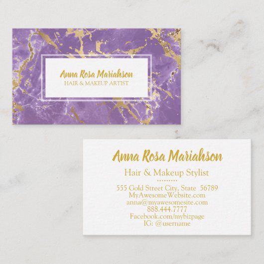 *~*金箔紫大理石シック·グラム·ル人気があるクス 名刺 (正面/裏面)