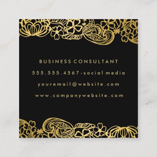 金箔花エレガント柄 スクエア名刺 (裏面)