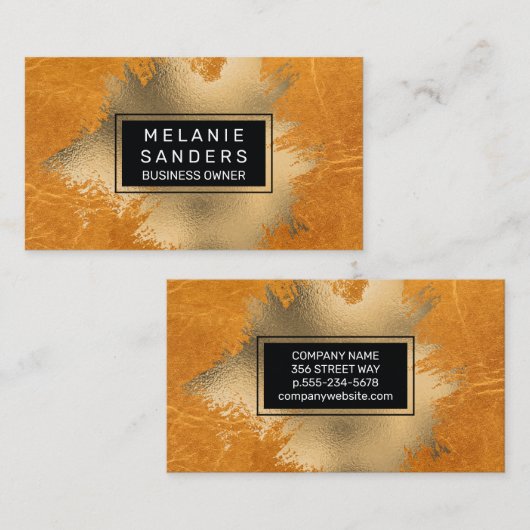 金箔芸術的 | 金属金ゴールド | レザー 名刺 (正面/裏面)