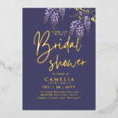 金箔藤パープルブライダルシャワーQRコード 箔招待状 (正面)