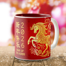 金箔赤い馬のデザイン　中国の旧正月　2026