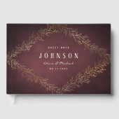 金箔金ゴールドブルゴーニュの植物のエレガントな結婚式 ゲストブック (正面)