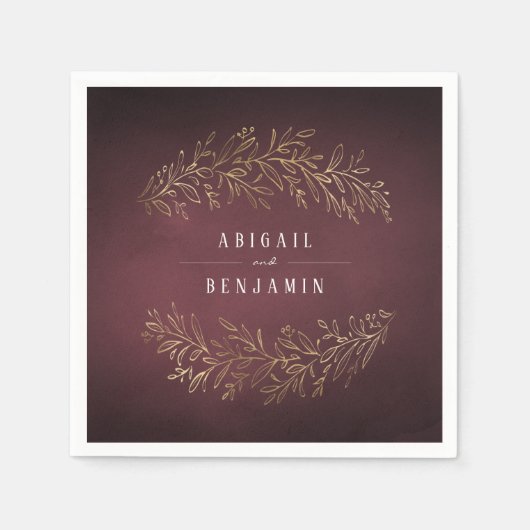 金箔金ゴールドブルゴーニュの植物のエレガントな結婚式 スタンダードカクテルナプキン (正面)