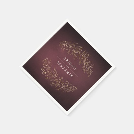 金箔金ゴールドブルゴーニュの植物のエレガントな結婚式 スタンダードカクテルナプキン (角)