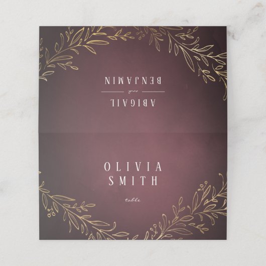 金箔金ゴールドブルゴーニュの植物のエレガントな結婚式 プレイスカード (外部開封)