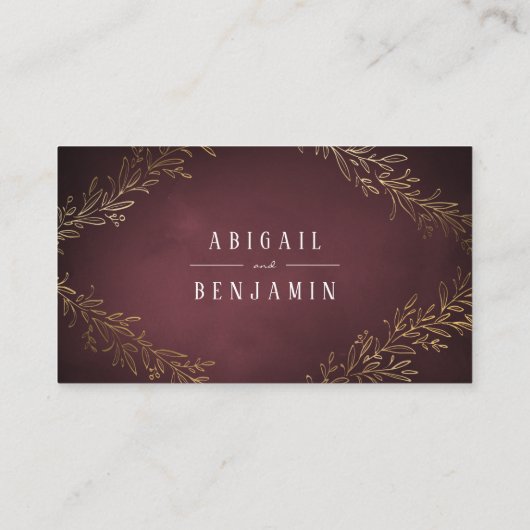 金箔金ゴールドブルゴーニュの植物のエレガントな結婚式 プレイスカード (裏面)