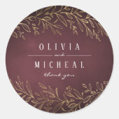 金箔金ゴールドブルゴーニュの植物のエレガントな結婚式 ラウンドシール (正面)