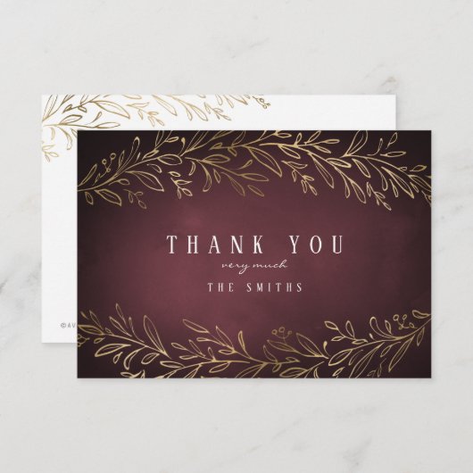 金箔金ゴールドブルゴーニュ感謝していボタン サンキューカード (正面/裏面)