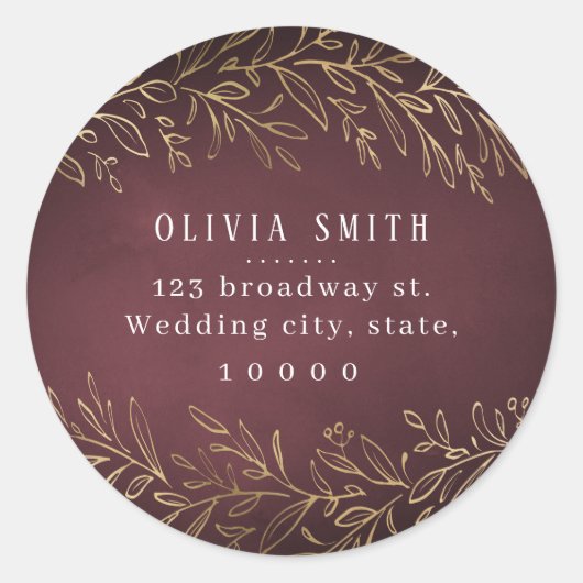 金箔金ゴールドブルゴーニュ植物差出人住所 ラウンドシール (正面)
