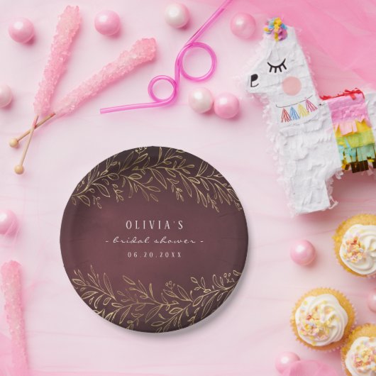 金箔金ゴールドブルゴーニュ植物性ブライダルシャワーパーティー ペーパープレート (パーティー)