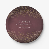 金箔金ゴールドブルゴーニュ植物性ブライダルシャワーパーティー ペーパープレート (正面)