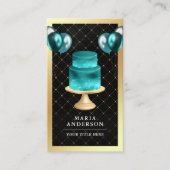 金箔銀河系ティール(緑がかった色)ケーキバルーンイベントプランナー 名刺 (正面)