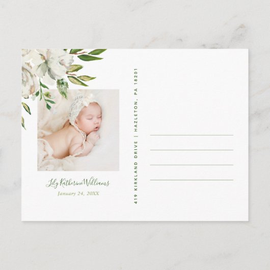 金箔開花写真誕生発表葉書 案内ポストカード (裏面)