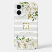 金箔開花 |グレーストライプフローラモノグラム Case-Mate iPhoneケース (裏面)