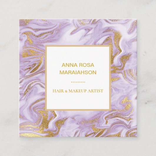 *~*金箔静脈ラベンダー大理石シックモダン スクエア名刺 (正面)