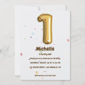 金箔風船と紙吹雪1歳の誕生日パーティー 招待状 (正面)