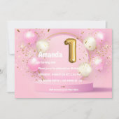 金箔風船と紙吹雪1歳 招待状 (正面)