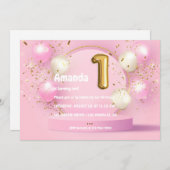 金箔風船と紙吹雪1歳 招待状 (正面/裏面)