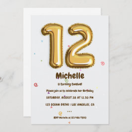 金箔風船と紙吹雪12th誕生日パーティー 招待状