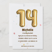 金箔風船と紙吹雪14th誕生日パーティー 招待状 (正面)