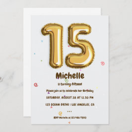 金箔風船と紙吹雪15th誕生日パーティー 招待状