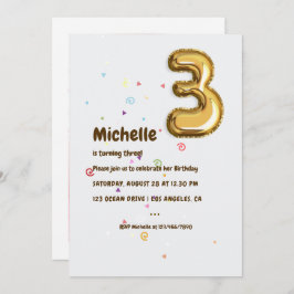 金箔風船と紙吹雪3rdバースデーフォト 招待状