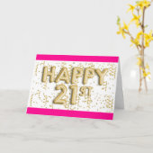 金箔風船ピンクハッピー21歳の誕生日 カード (黄色い花)