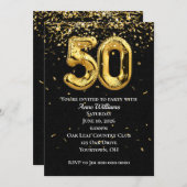 金箔風船50th誕生日パーティーへの招待 招待状 (正面/裏面)