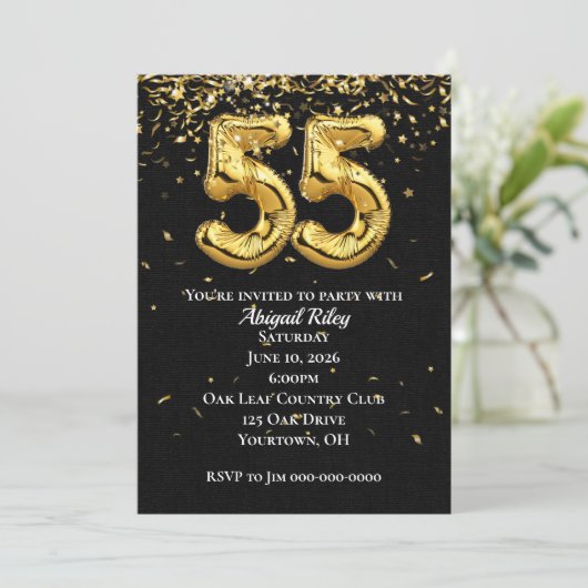 金箔風船55th誕生日パーティーの招待状 招待状 (スタンド正面)