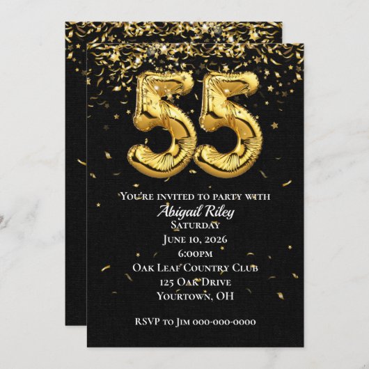 金箔風船55th誕生日パーティーの招待状 招待状 (正面/裏面)