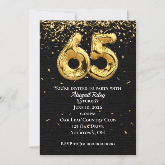 金箔風船65th誕生日パーティーへの招待 招待状 (正面)