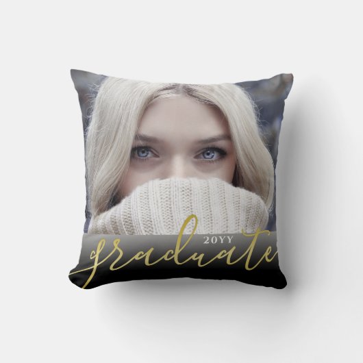 金箔黒写真の卒業グラデーション記念品 クッション (正面)