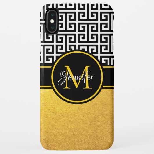 金箔黒白ギリシャ語鍵モノグラム Case-Mate iPhoneケース (裏面)