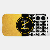金箔黒白ギリシャ語鍵モノグラム Case-Mate iPhoneケース (裏面 (横))