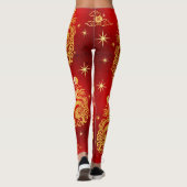 金箔龍中国の旧正月モダン赤 レギンス (裏面)