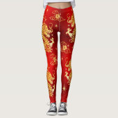 金箔龍中国の旧正月モダン赤 レギンス (正面)