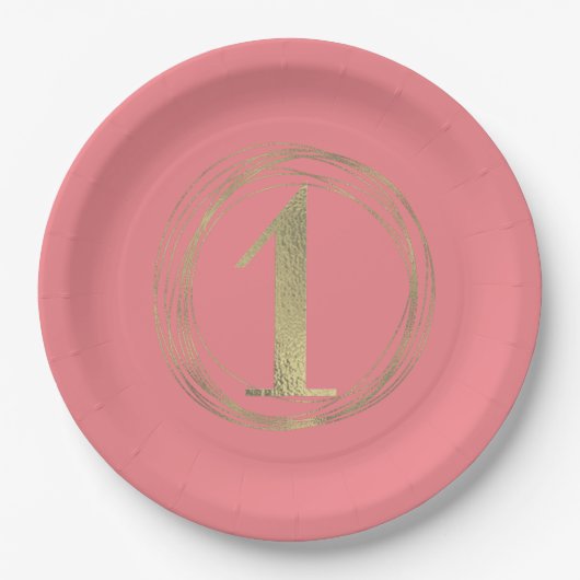 金箔1歳の誕生日 ペーパープレート (正面)