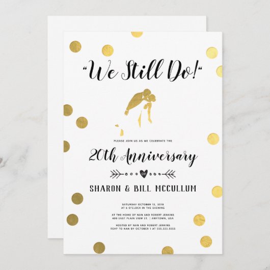 金箔20周年結婚記念日 招待状 (正面/裏面)