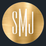 金箔3文字モノグラム ラウンドシール<br><div class="desc">好意シンプルシールのデザイン3文字モノグラム。2人結婚の3文字モノグラム封筒用シール。背景には金フェイク金の金グラデーション属箔のデジタルアートグラフィックがある。デジタルアート効果のプリントは、写真と一緒に文字デザインすモノグラムのる。</div>