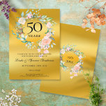 金箔50周年記念結婚金箔フローラ セーブザデート<br><div class="desc">金ゴールドフォイルの背景に繊細な水色のフローラガーランドを搭載し、このシックなボタニカル50周年のデートの招待を除くパーソナライズされたと、特別な日付情報を保存することができます。その逆の特徴は、フローラフォイルの背景にエレガント文字であなたの記念日をフレーミングに一致する金ゴールドガーランド。Thisisnomeによる設計©</div>