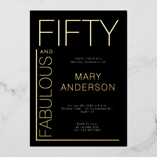 金箔50歳の誕生日パーティー 箔招待状 (正面)