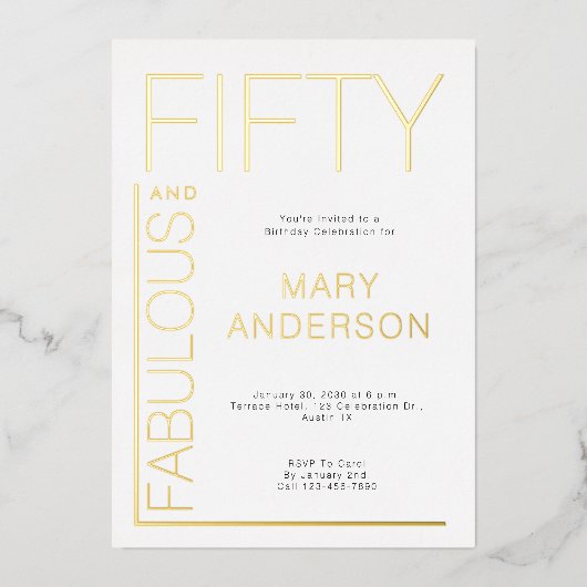 金箔50歳の誕生日パーティー 箔招待状 (正面)