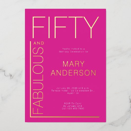 金箔50歳の誕生日パーティー 箔招待状 (正面)