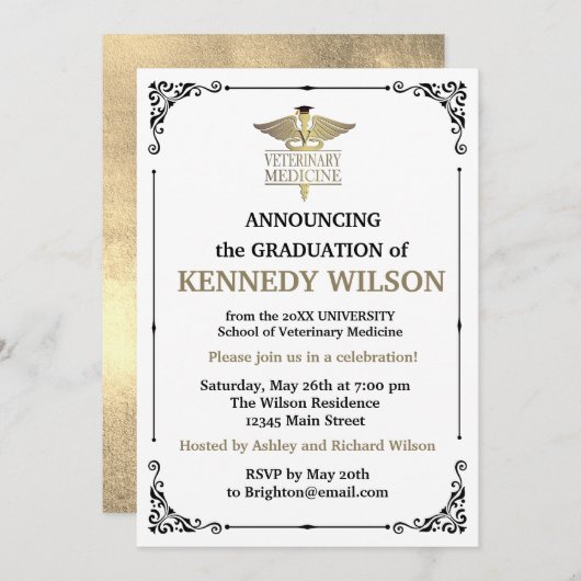 金箔 獣医学 卒業 招待状 (正面/裏面)
