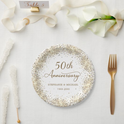 金箔 白 50周年 結婚記念日  ペーパープレート (ウェディング)