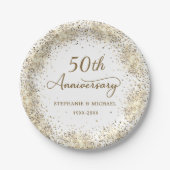 金箔 白 50周年 結婚記念日  ペーパープレート (正面)