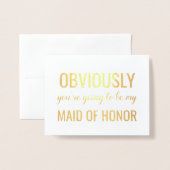 金箔 | 花嫁おもしろいのメイドまたはメイド・オブ・オーナー(花嫁付き添い人) 箔カード (封筒付き正面)