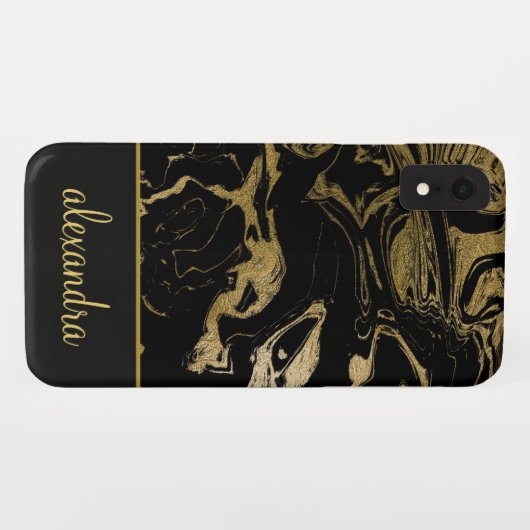 金箔 – 黒大理石モダンモノグラエレガントム Case-Mate iPhoneケース (裏面(横))