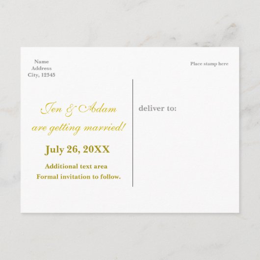 金箔DATEブラックのハガキ結婚を保存 案内ポストカード (裏面)