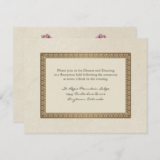 金糸の錦織とダマスクの花文様のフォーマルな招待状 エンクロージャーカード (正面/裏面)